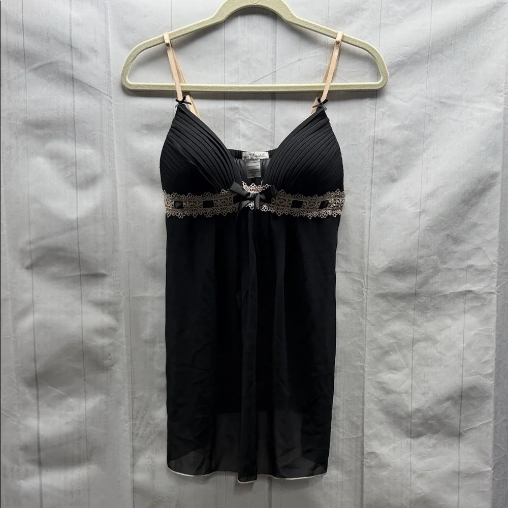 Linea Donatella Black Chiffon Babydoll Chemise Lace Trim Negligee Lingerie